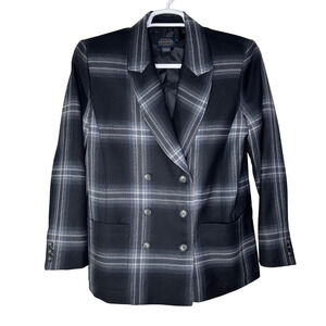 Pendleton Blazer Womens Petite 14 Plaid‎ Wool Double Breasted Jacket Academia